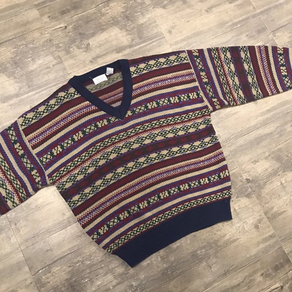 Vintage Sears Men's Store Sweater‎ Size XL Multicolor Blue Grandpa Acrylic